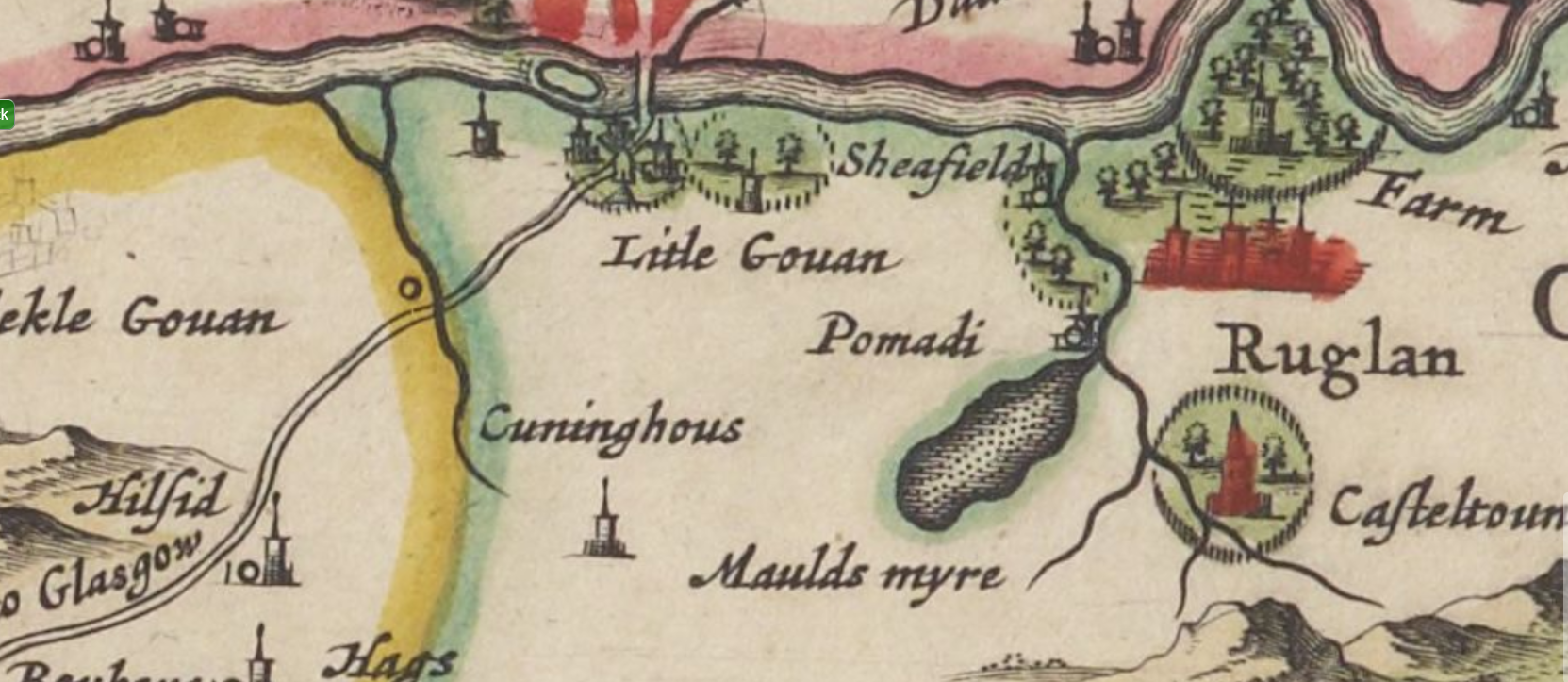Polmadi on the Blaeu Atlas of Scotland, 1654